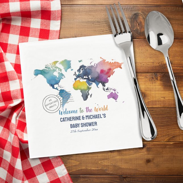 Äventyr väntar på världsschemat över babyskor för  pappersservett (Skapare uppladdad)