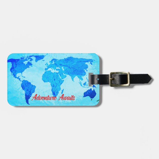 Äventyr väntar på världsskartan för blått ljus bagagebricka (Horisontell Framsida)