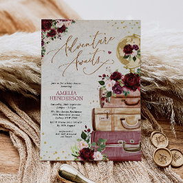 Äventyr väntar på Vintage Blommigt  Travel Baby Sh Inbjudningar