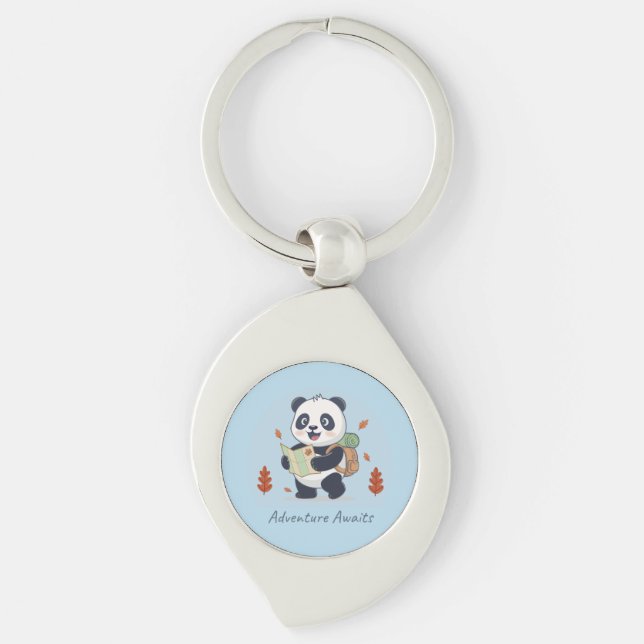 Äventyr Väntar Panda Swirl Silverfärgad Nyckelring (Framsidan)