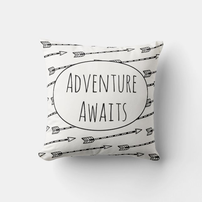 Äventyr väntar Pilmönster Svart Vitt Kudde (Framsida)