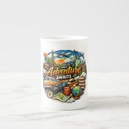 Äventyr Väntar Resekollage Vintage Semester Benporslin Mugg