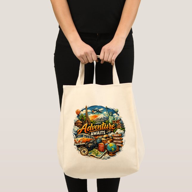 Äventyr Väntar Resekollage Vintage Semester Tygkasse (Framsida (produkt))