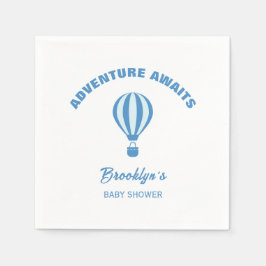 Äventyr väntar Rolig trendig baby shower blå vit Pappersservett
