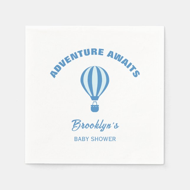 Äventyr väntar Rolig trendig baby shower blå vit Pappersservett (Framsidan)
