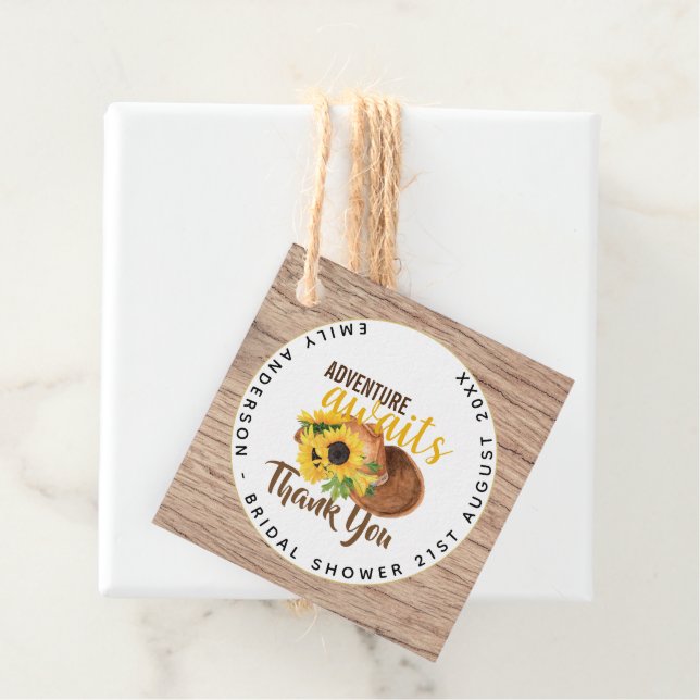 Äventyr Väntar Rustika Solroser Bröllopsdusch Gåvor Etiketter (På plats)
