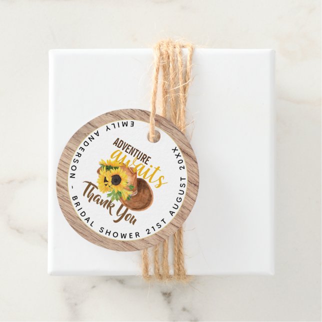 Äventyr Väntar Rustika Solroser Bröllopsfest Gåvor Etiketter (På plats)