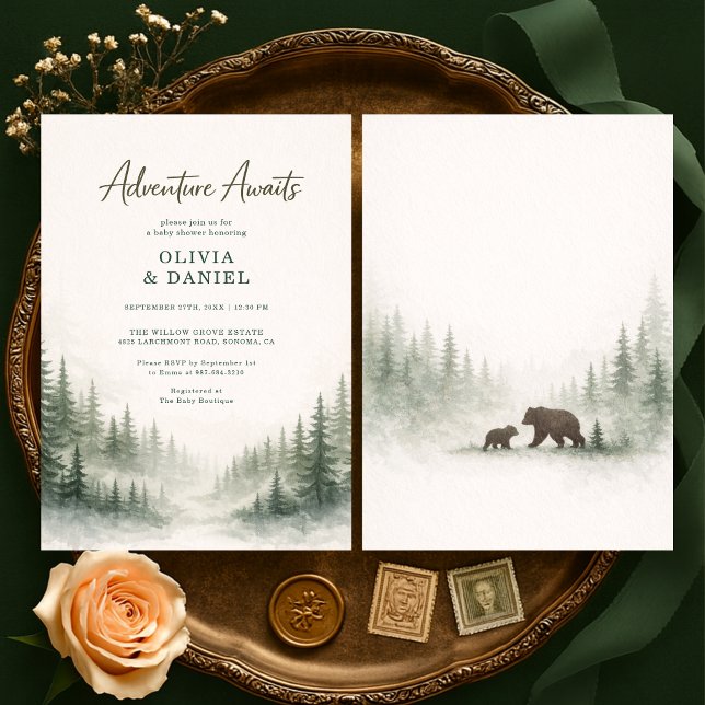 Äventyr Väntar Skogsbarnvakt Förfest Inbjudningar (Skapare uppladdad)