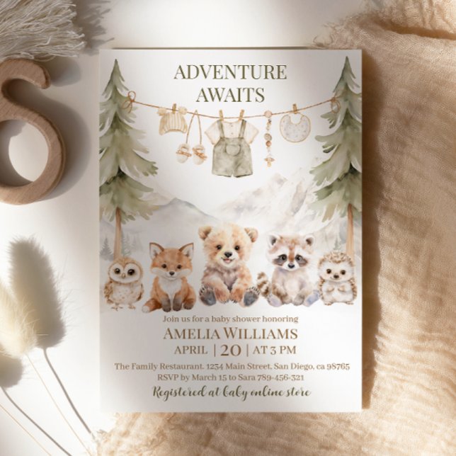 Äventyr Väntar Skogsdjur Baby Shower Inbjudningar (Skapare uppladdad)