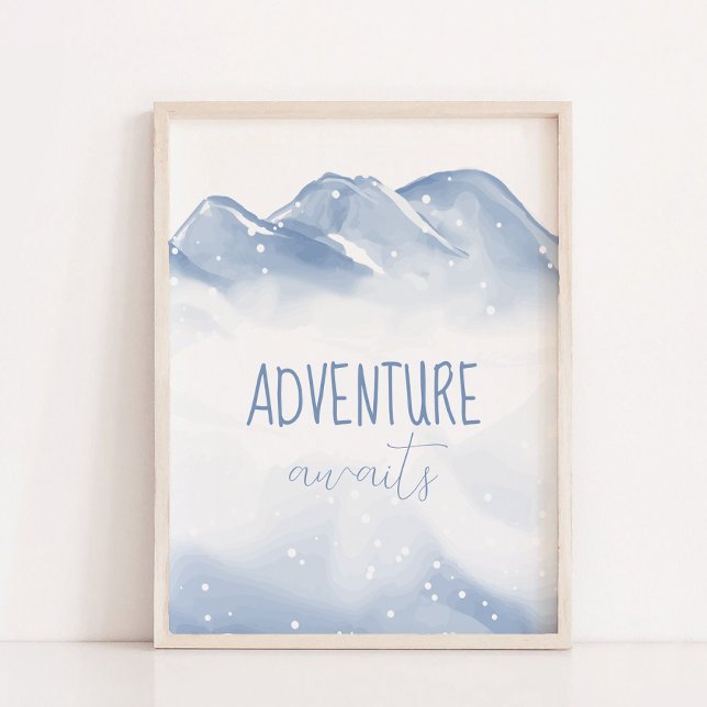 Äventyr Väntar Skript Vinter Nursery Väggdekor Poster (Adventure Awaits Script Winter Nursery Wall Decor)