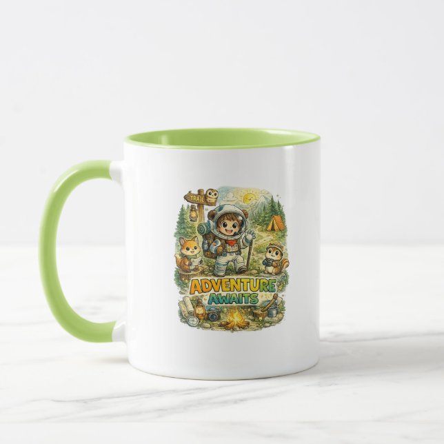 Äventyr Väntar Söt Camping Kaffe Mugg (Vänster)
