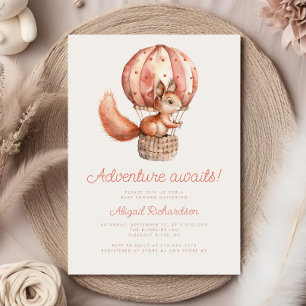 Äventyr väntar Söt Ekorre Ballong Baby Shower Inbjudningar