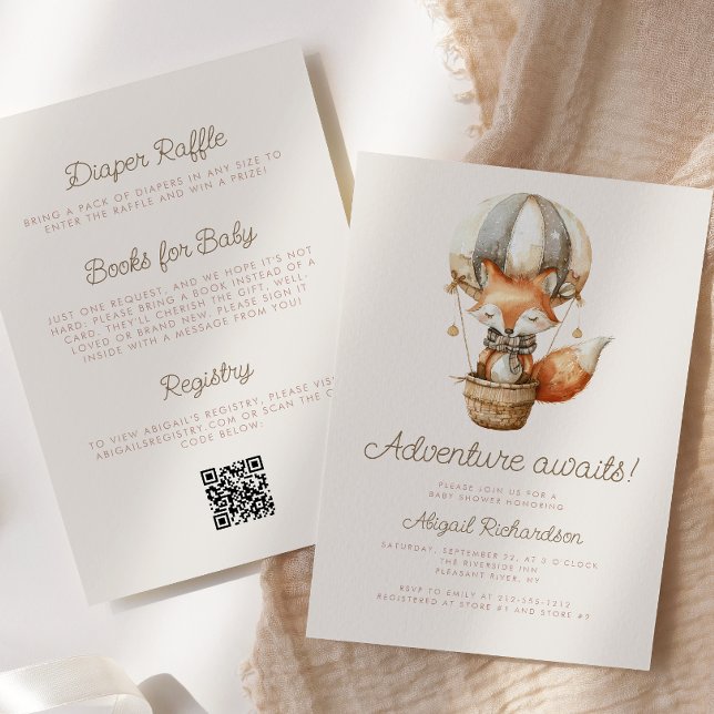 Äventyr Väntar Söt Räv QR-kod Baby Shower Inbjudningar (Skapare uppladdad)
