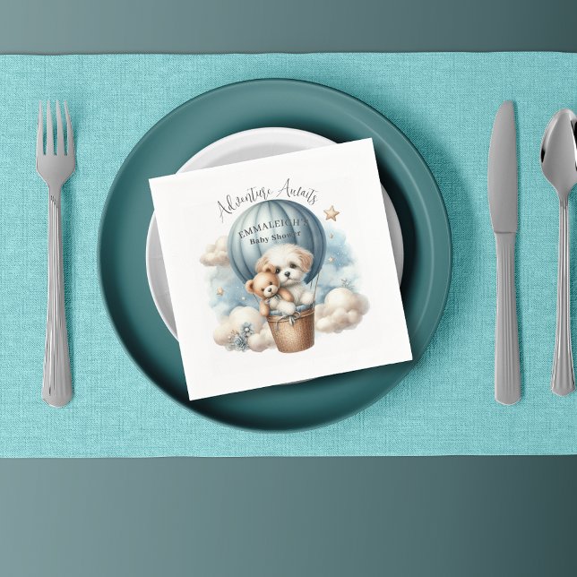 Äventyr Väntar Varmluftsballong Valp Baby Shower Pappersservett (Skapare uppladdad)