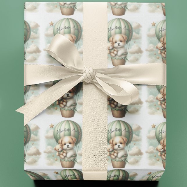 Äventyr Väntar Varmluftsballong Valp Baby Shower Presentpapper (Skapare uppladdad)