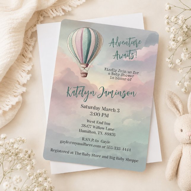 Äventyr Väntar Varmt Luftballong Baby Shower Inbjudningar (Adventure Awaits Hot Air Balloon Baby Shower Invitation)