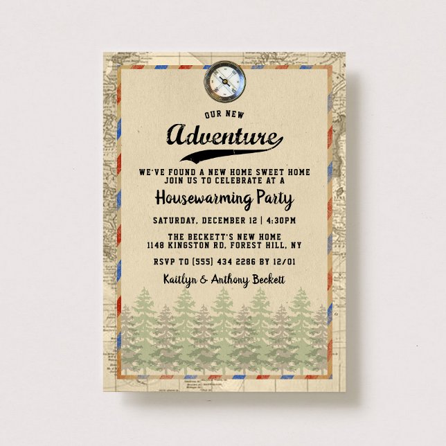 äventyr, Vintage resor Karta Houseuppvärmning Part Inbjudningar (Skapare uppladdad)