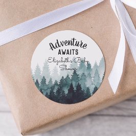 Äventyr Watercolor Rustic Forest Baby Shower Runt Klistermärke