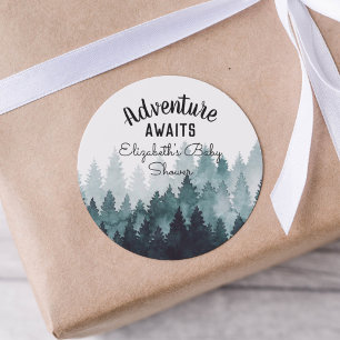 Äventyr Watercolor Rustic Forest Baby Shower Runt Klistermärke