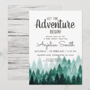 Äventyr Watercolor Rustic Woodland Baby Shower Inbjudningar