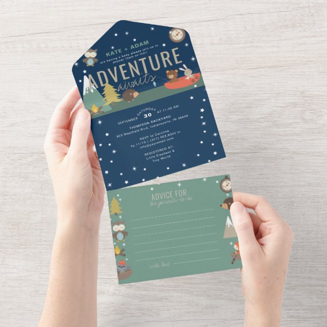 Äventyr Woodland & Advice Boy Navy Baby Shower (Avrivbar del)