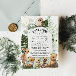Äventyr Woodland animal Greenery Baby Shower Inbjudningar