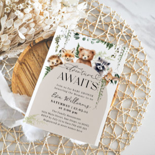 Äventyr Woodland Animal Neutralt Baby Shower Inbjudningar