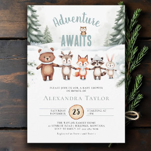Äventyr Woodland Animals Gräs Winter Baby Shower Inbjudningar