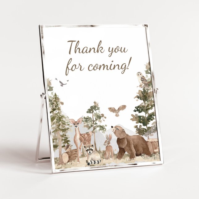 Äventyr Woodland Animals Tack för att du kom Poster (Woodland Animals Adventure Awaits Baby Shower Thank you for Coming Sign)