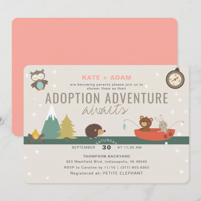 Äventyr Woodland Girl Adoption Baby Shower Inbjudningar (Fram/baksida)