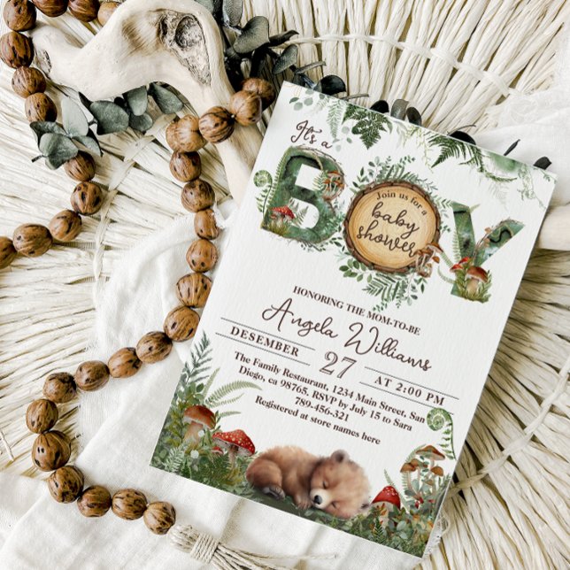 Äventyr Woodland Mushroom Fern Pojke Shower Inbjudningar (Skapare uppladdad)