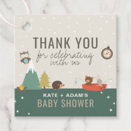 Äventyr Woodland Neutralt Baby Shower Tack Gåvor Etiketter
