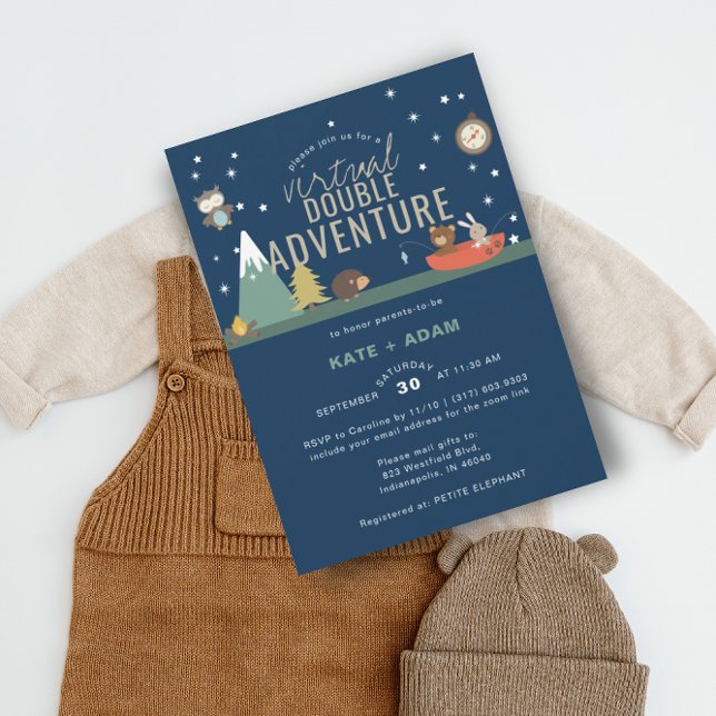 Äventyr Woodland Twin Boys Virtuella babyskor Inbjudningar (Skapare uppladdad)