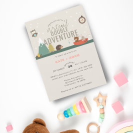 Äventyr Woodland Twin Girls Virtuella babyskor Inbjudningar