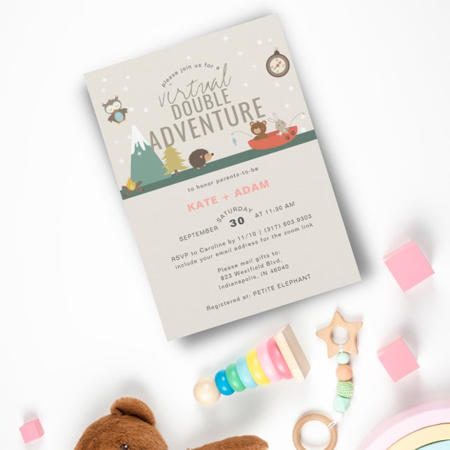 Äventyr Woodland Twin Girls Virtuella babyskor Inbjudningar (Skapare uppladdad)