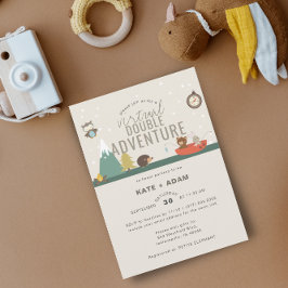 Äventyr Woodland Twin Neutra Virtuell Baby Shower Inbjudningar
