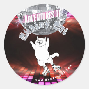 Äventyren Skatey Cat Sticker Runt Klistermärke