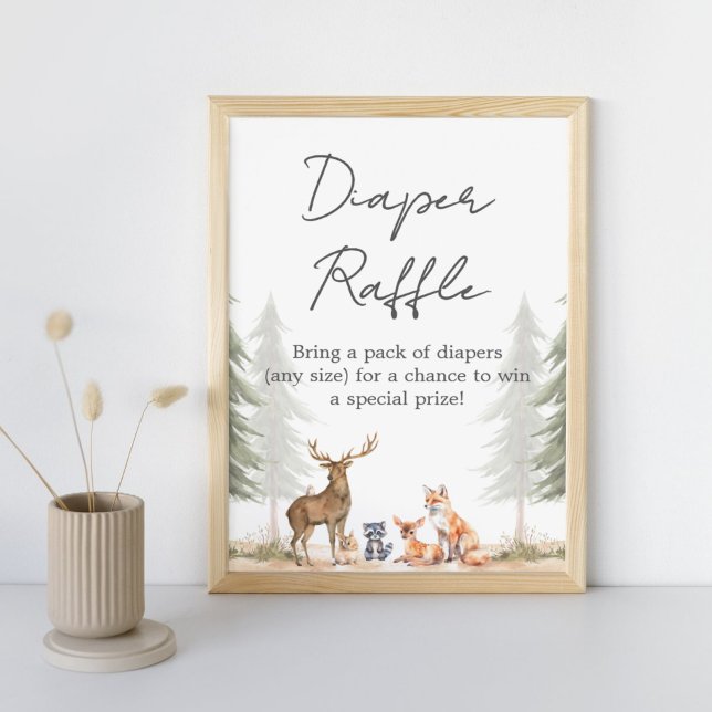 Äventyret Börjar Baby Shower Blöja Lotteri Skylt (Let the Adventure Begin Woodland Baby Shower Diaper Raffle Sign)