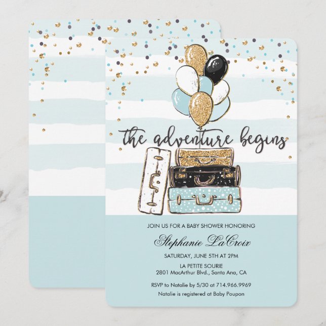 Äventyret Börjar Baby Shower Inbjudan (Fram/baksida)