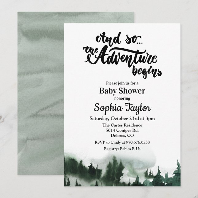 Äventyret Börjar Baby Shower Inbjudan (Fram/baksida)