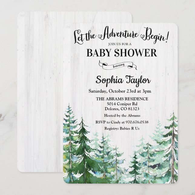 Äventyret Börjar Baby Shower Inbjudan (Fram/baksida)