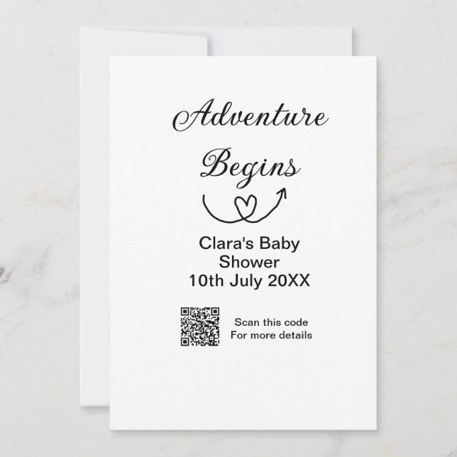 Äventyret börjar baby shower skanna QR-kod hjärta  Inbjudningar (Framsida)