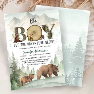 Äventyret Börjar Björn Pojke Baby Shower Skog Inbjudningar