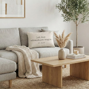 Äventyret Börjar Minimalistisk Citat Bröllopsdatum Prydnadskudde