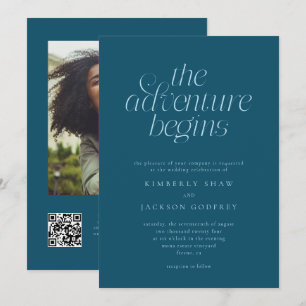 Äventyret Börjar Minimalistisk Turkos Bröllop Inbjudningar