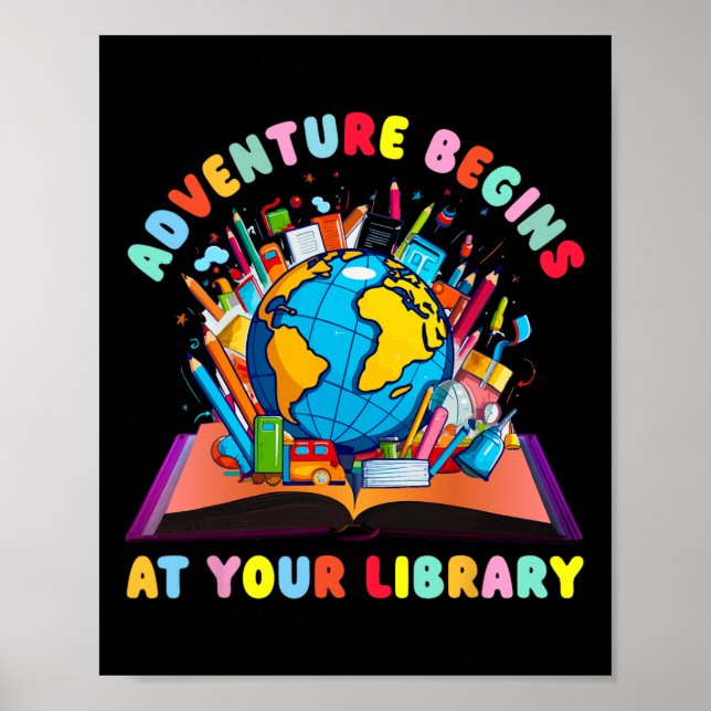 Äventyret Börjar På Ditt Bibliotek Lärare Läsning  Poster (Framsidan)
