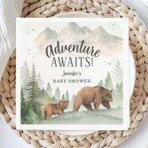 Äventyret Väntar Baby Shower Skog Björn Papper