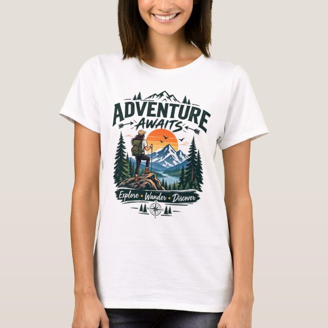 Äventyret Väntar Bergvandring Utomhus T-Shirt (Framsida)