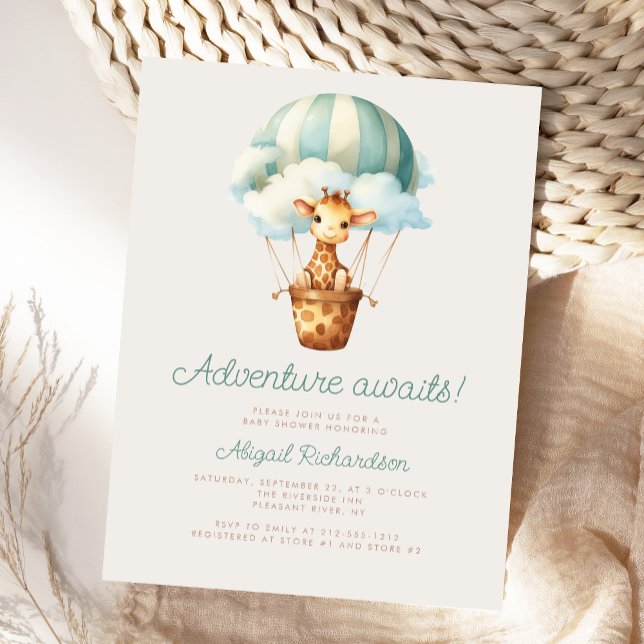 Äventyret Väntar Giraff Ballong Baby Shower Vykort (Skapare uppladdad)