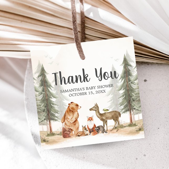 Äventyret Väntar Skogsbarnsbad Gåvor Etiketter (Woodland Baby Shower Favor Tags)